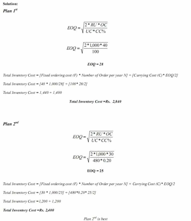 Economic Order Quantity Examples Formula Questions