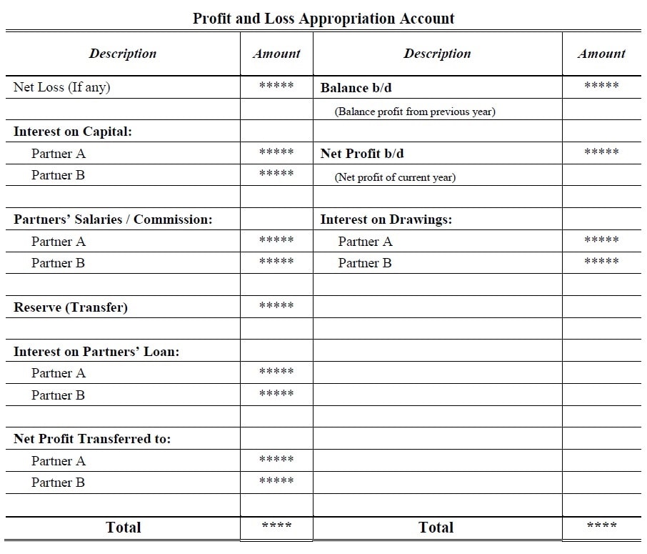 profit and loss appropriation account format